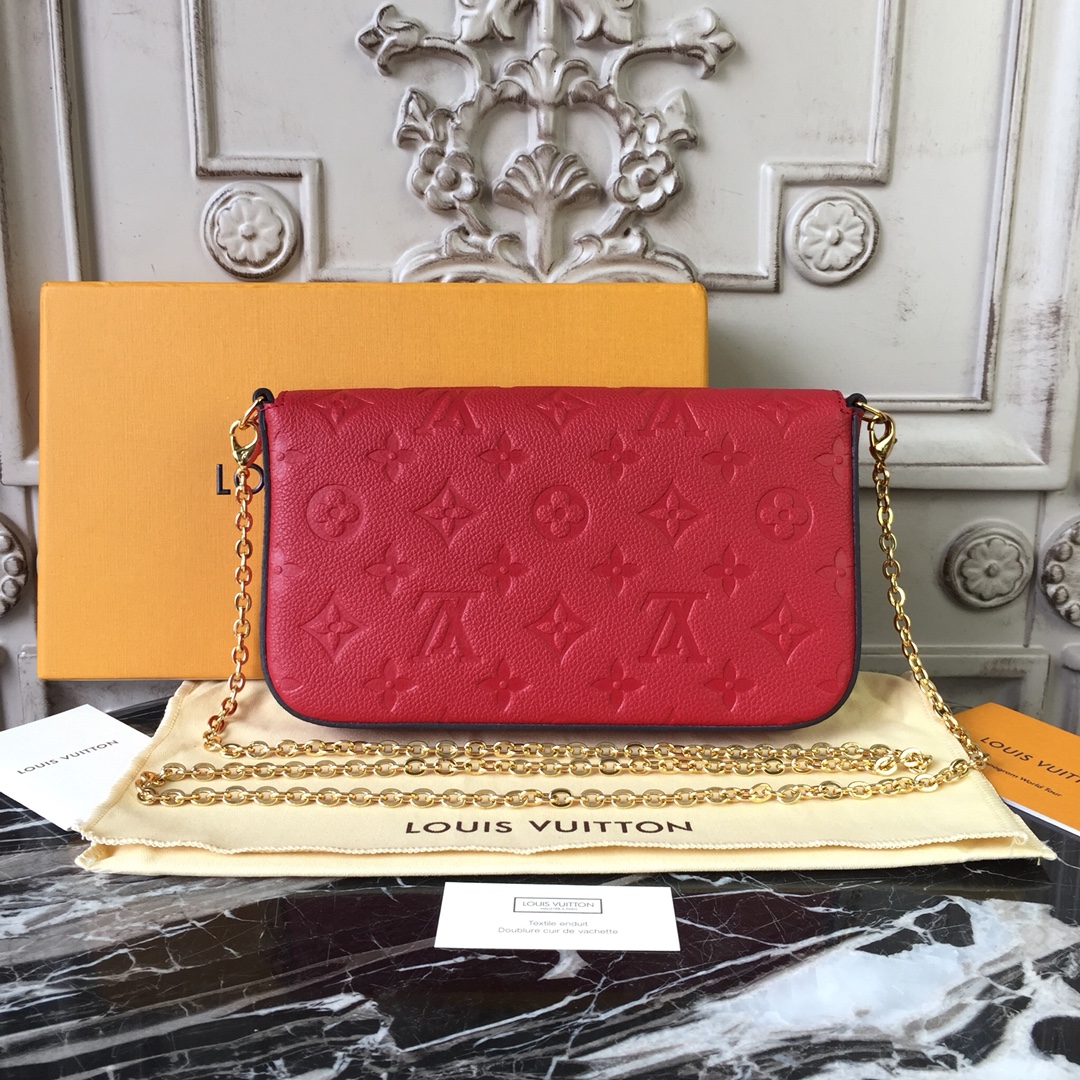 Louis Vuitton FELICIE POCHETTE Handbag Monogram Empreinte M63700 Scarlet Red